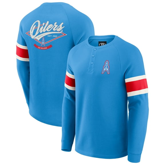 Men's Darius Rucker Collection by Fanatics Light Blue Houston Oilers Gridiron Classics Waffle-Knit Raglan Long Sleeve