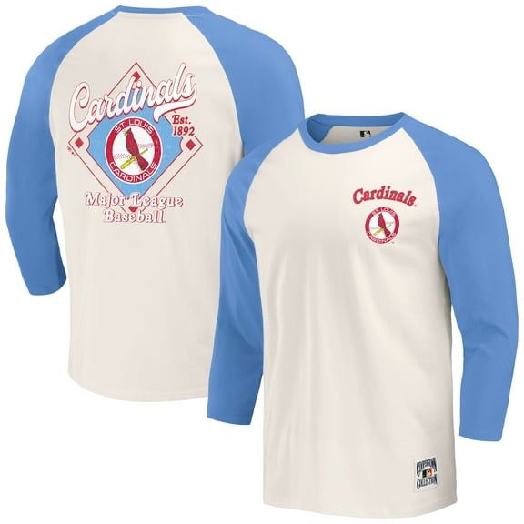 Men's Darius Rucker Collection by Fanatics Light Blue/White St. Louis Cardinals Cooperstown Collection Raglan 3/4-Sleeve