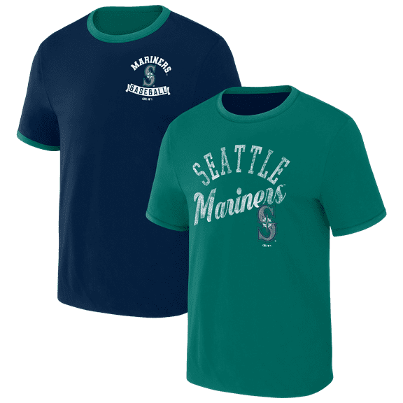Men's Darius Rucker Collection by Fanatics Navy/Teal Seattle Mariners Two-Way Ringer Reversible T-Shirt