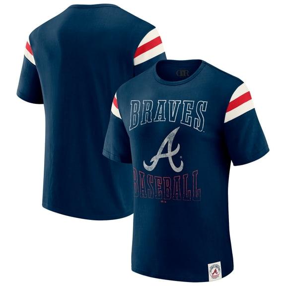 Men's Darius Rucker Collection by Fanatics Navy Atlanta Braves Distressed Sleeve Stripe T-Shirt