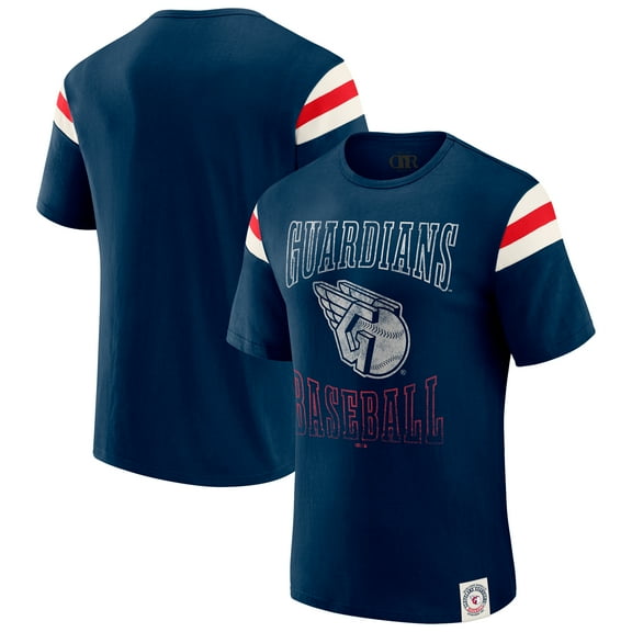 Men's Darius Rucker Collection by Fanatics Navy Cleveland Guardians Distressed Sleeve Stripe T-Shirt