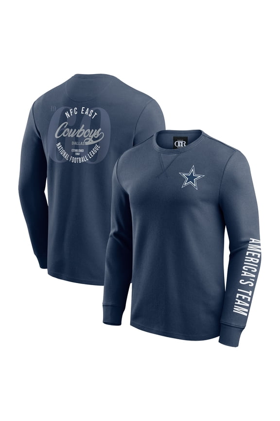 Men's Darius Rucker Collection by Fanatics Navy Dallas Cowboys Washed Waffle-Knit Long Sleeve T-Shirt