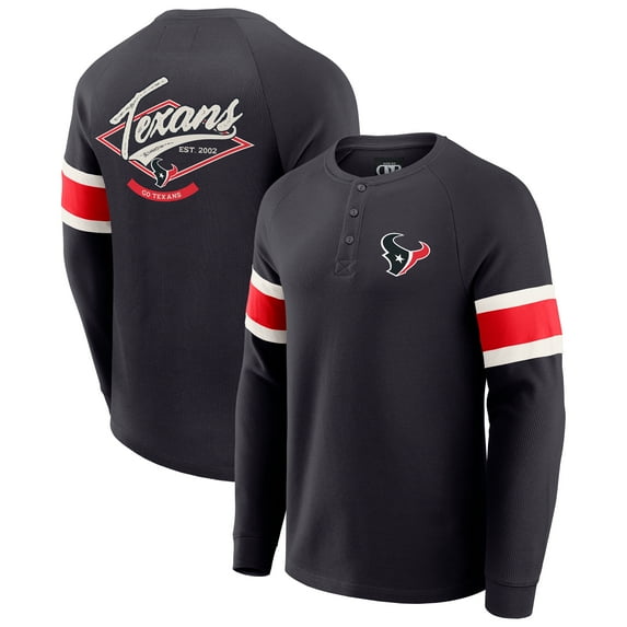 Men's Darius Rucker Collection by Fanatics Navy Houston Texans Waffle-Knit Raglan Long Sleeve Henley T-Shirt