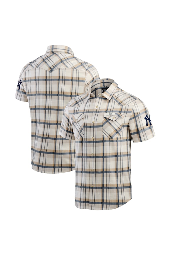 Men's Darius Rucker Collection by Fanatics Navy New York Yankees Plaid Full-Snap Shirt