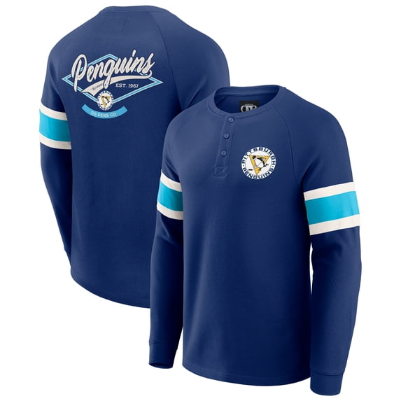 Men's Darius Rucker Collection by Fanatics Navy Pittsburgh Penguins Waffle-Knit Raglan Long Sleeve Henley T-Shirt