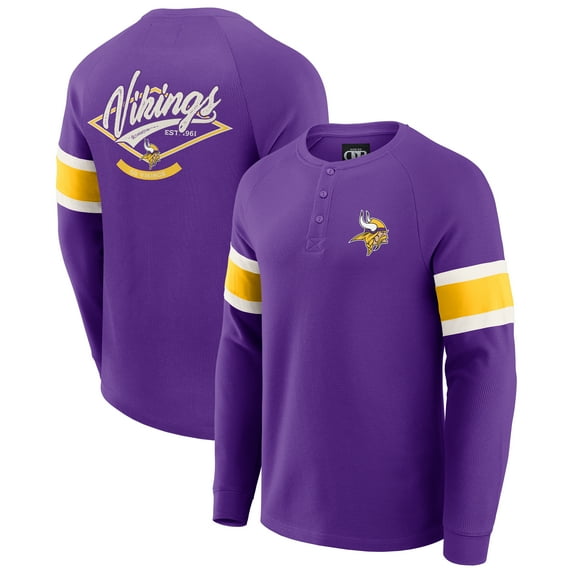 Men's Darius Rucker Collection by Fanatics Purple Minnesota Vikings Waffle-Knit Raglan Long Sleeve Henley T-Shirt