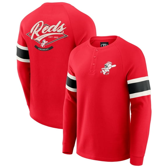 Men's Darius Rucker Collection by Fanatics Red Cincinnati Reds Waffle-Knit Raglan Long Sleeve Henley T-Shirt