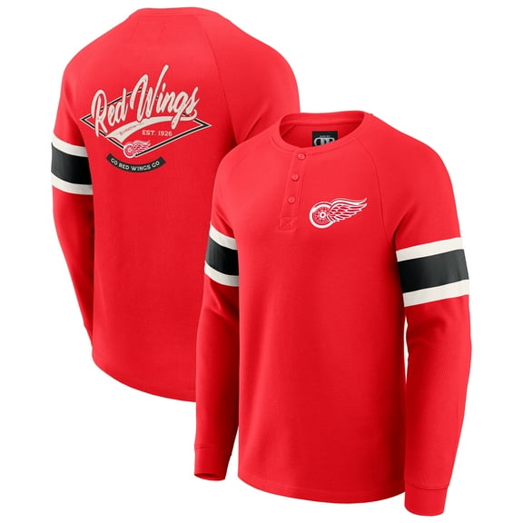 Men's Darius Rucker Collection by Fanatics Red Detroit Red Wings Waffle-Knit Raglan Long Sleeve Henley T-Shirt