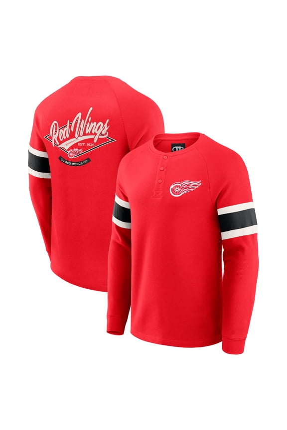 Men's Darius Rucker Collection by Fanatics Red Detroit Red Wings Waffle-Knit Raglan Long Sleeve Henley T-Shirt