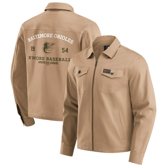 Men's-Darius Rucker Collection by Fanatics Tan Baltimore Orioles Distressed Washed Full-Zip Jacket