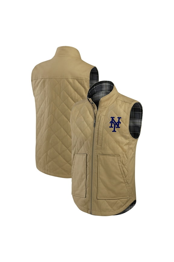 Men's Darius Rucker Collection by Fanatics Tan/Charcoal New York Mets Reversible Canvas & Plaid Patch Full-Zip Vest