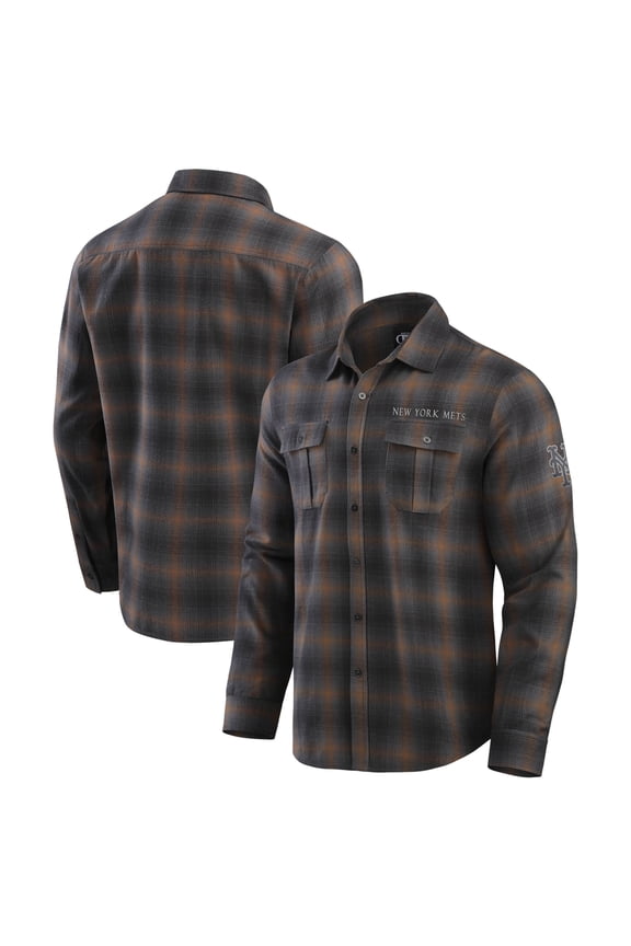 Men's Darius Rucker Collection by Fanatics Tan New York Mets Classic Flannel Long Sleeve Button-Up Shirt