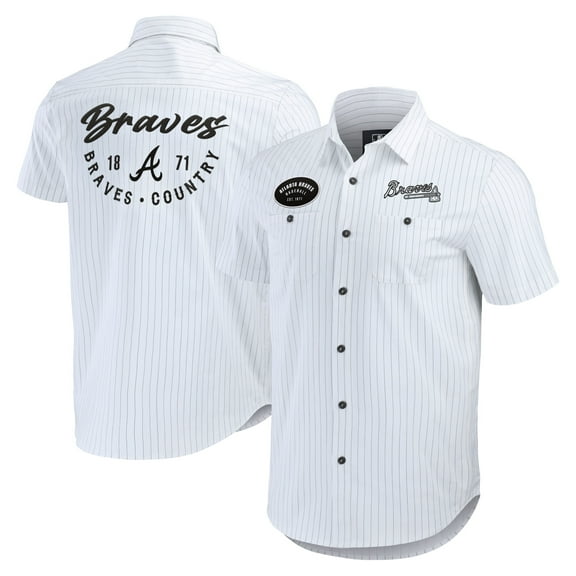 Men's Darius Rucker Collection by Fanatics White Atlanta Braves Pin Stripe Short Sleeve Button-Up Shirt