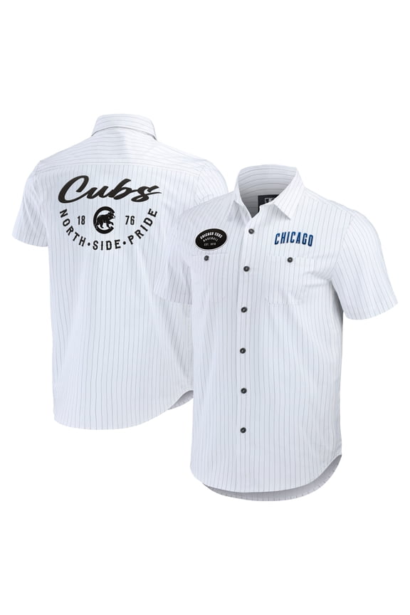 Men's Darius Rucker Collection by Fanatics White Chicago Cubs Pin Stripe Short Sleeve Button-Up Shirt