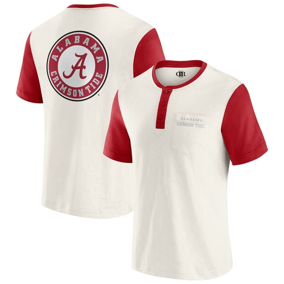 Men's Darius Rucker Collection by Fanatics Cream/Crimson Alabama Crimson Tide Henley Color Block Slub T-Shirt