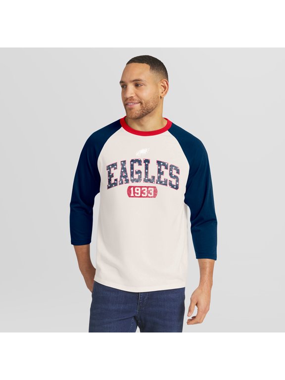 Men's Darius Rucker Collection by Fanatics White/Navy Philadelphia Eagles Americana 3/4 Sleeve Raglan T-Shirt