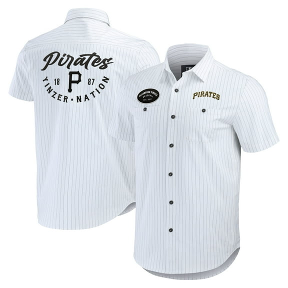 Men's Darius Rucker Collection by Fanatics White Pittsburgh Pirates Pin Stripe Short Sleeve Button-Up Shirt