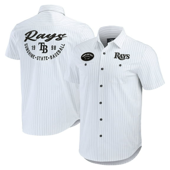 Men's Darius Rucker Collection by Fanatics White Tampa Bay Rays Pin Stripe Short Sleeve Button-Up Shirt