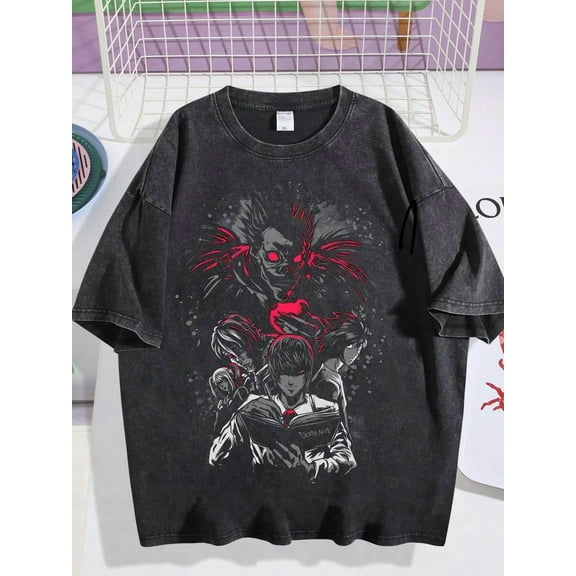 Men's Dark Anime Skull Printed Vintage T-Shirt Graphic Tee Streetwear Style