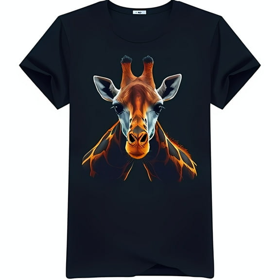 Men's Dark Blue T-Shirt with Colorful Giraffe Print Fun Graphic Tee
