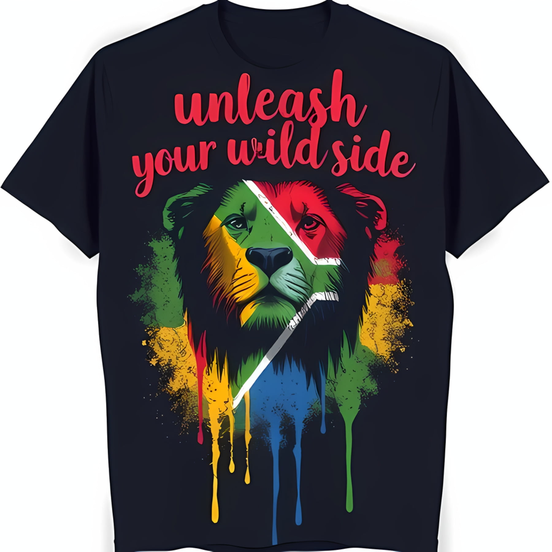 Men's Dark Blue TShirt with Colorful Lion's Head & South African