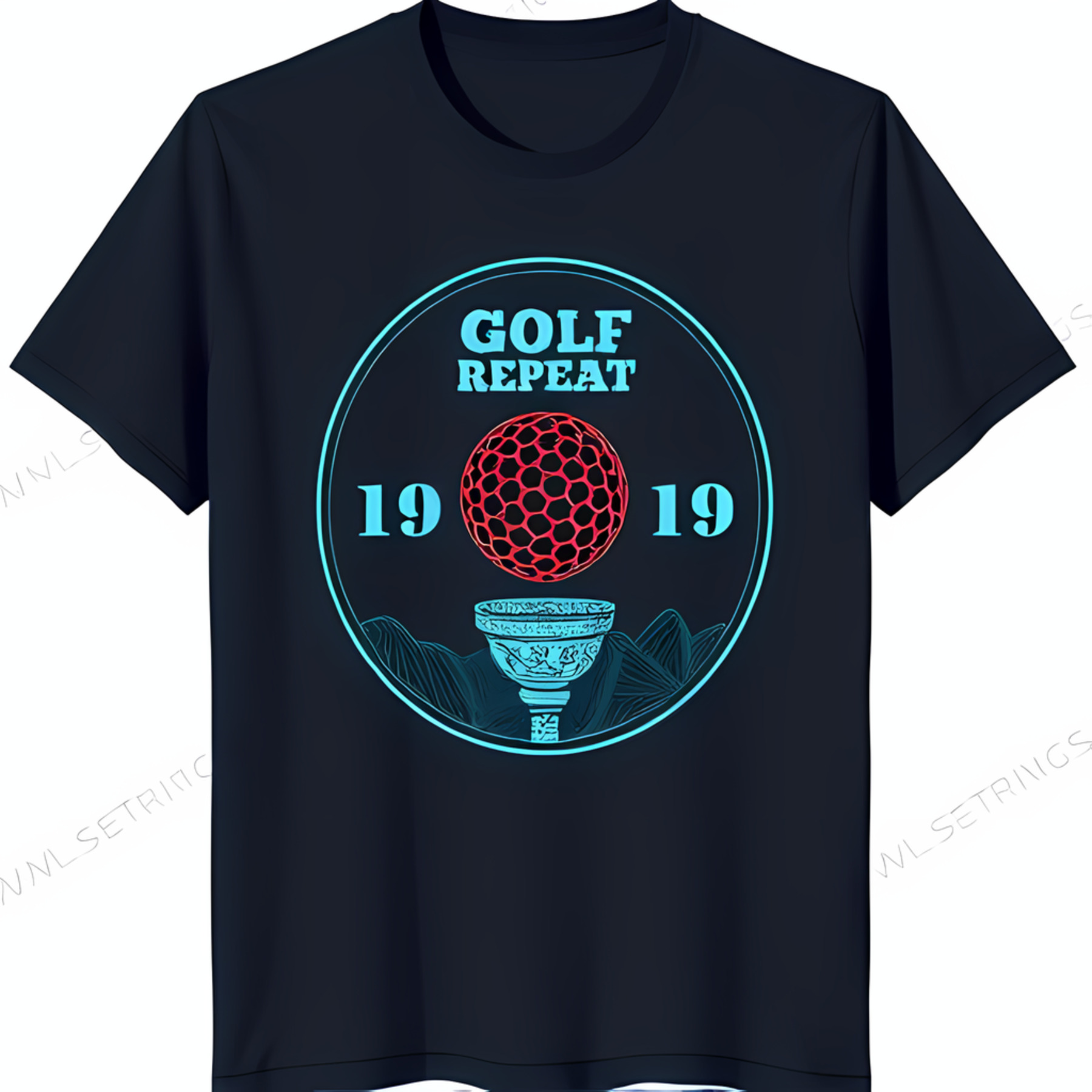 Men's Dark Blue TShirt with Red Golf Ball & 'GOLF REPEAT' Design & 19