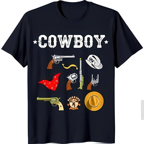 Men's Dark Blue T-Shirt with White 'COWBOY' Graphic Bandana