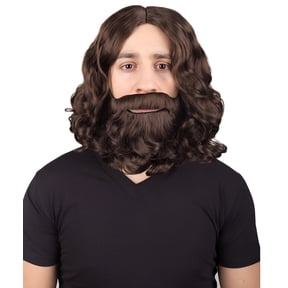Men's Dark Brown Wavy Shoulder Length Lumberjack Wig with Full Mustache and Beard - Breathable Capless Cap Synthetic Cosplay Wigs