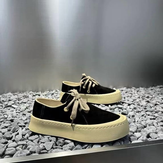Men's Dark Denim Platform Sneakers, Minimalist Retro Casual Shoes