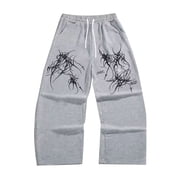 Mens Dark Gothic Graffiti Sweatpants, Y2K Streetwear Wide Leg Pants, Loose Elastic Drawstring Joggers, Casual Hip Hop Trousers