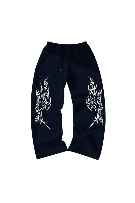 Men's Dark Gothic Sweatpants, Y2K Hip Hop Streetwear Pants, Loose Fit Elastic Waist Joggers with Flame Print, Dark Aesthetic Casual Wide Leg Trousers