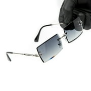 Mens Dark Gray Gradient Tint Rimless Silver Frame Hip Hop Rectangular Sunglasses