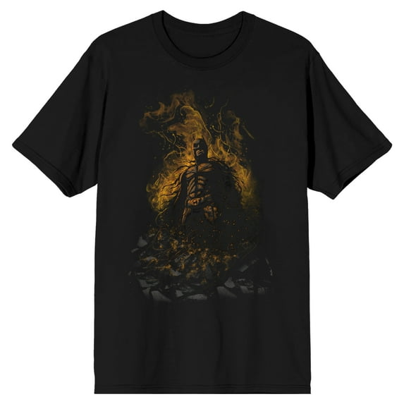 Men's Dark Knight Trilogy Batman In Flames Black Short Sleeve Graphic Tee-L