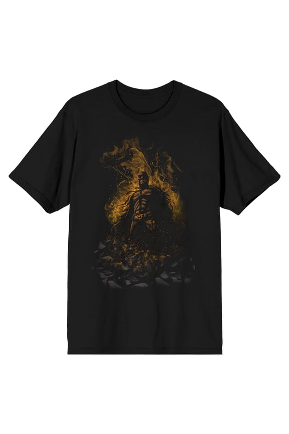 Men's Dark Knight Trilogy Batman In Flames Black Short Sleeve Graphic Tee-M