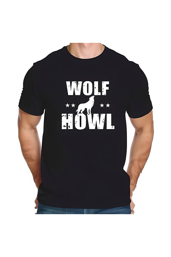 Men's Dark Navy Blue 'WOLF HOWL' Graphic T-Shirt with Design & Wolf - Rugged Outdoor Style