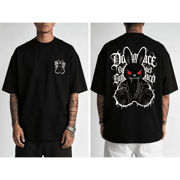 Men's Dark Rabbit Graphic T Shirt Gothic Streetwear Graffiti Urban Fashion Tee