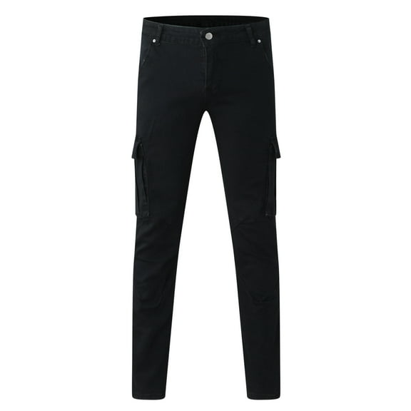 Men's Dark Slim Fit Cargo Pants with Distressed Details and Practical Pockets for Everyday & Urban Attire