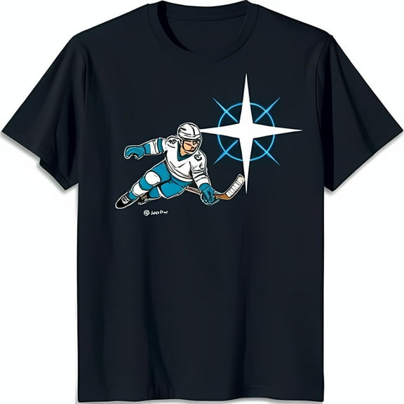Men s Dark T-Shirt with Player Graphic Teal Jersey & Blue Star Design