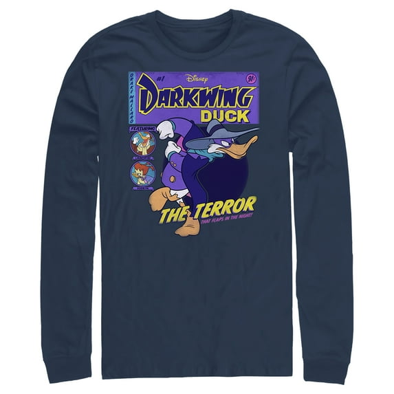Men's Darkwing Duck Comic Cover Long Sleeve Shirt Navy Blue 2X Large