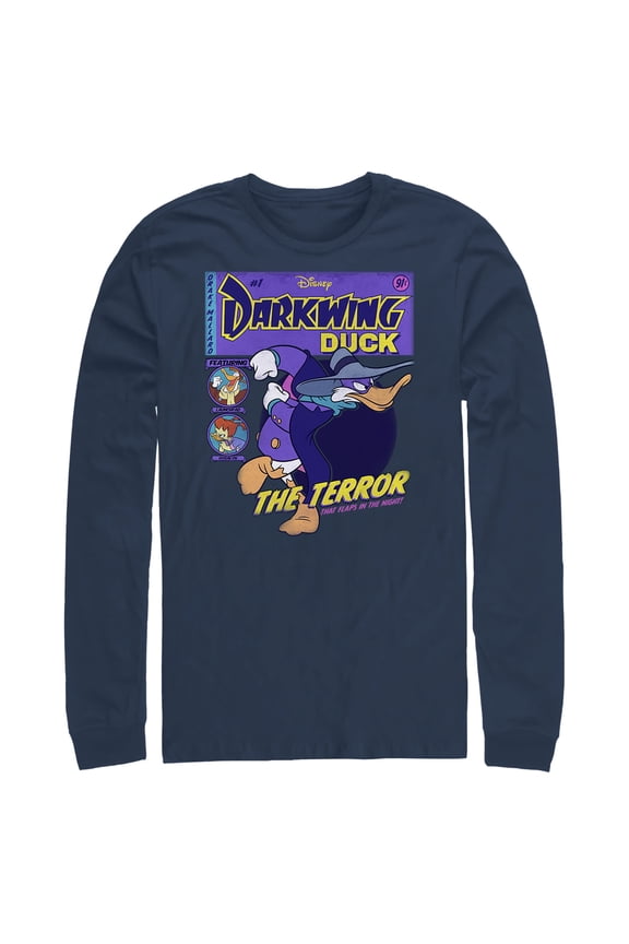 Men's Darkwing Duck Comic Cover Long Sleeve Shirt Navy Blue Medium