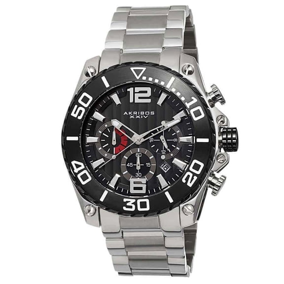 Akribos XXIV Men's Date Chronograph Stainless Steel Black Bracelet Watch