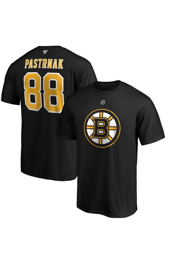 Men's David Pastrnak Black Boston Bruins Team Authentic Stack Name & Number T-Shirt
