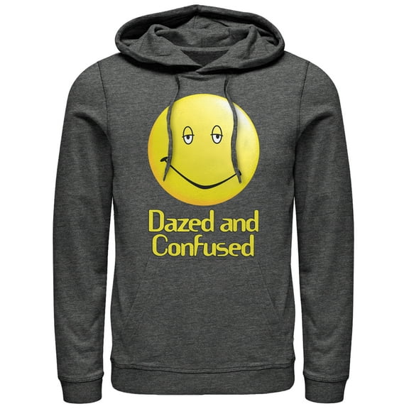 Men's Dazed and Confused Big Smiley Logo Pull Over Hoodie Charcoal Heather Large