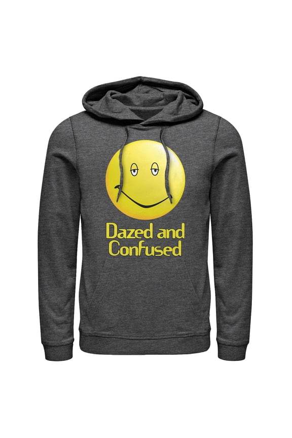 Men's Dazed and Confused Big Smiley Logo  Pull Over Hoodie Charcoal Heather X Large