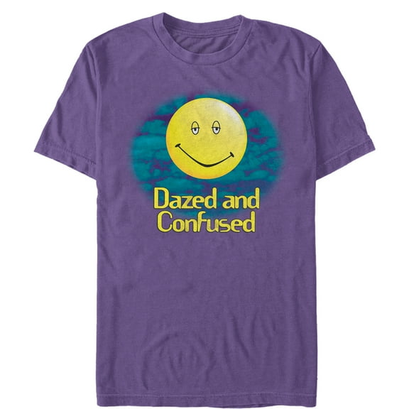 Men's Dazed and Confused Cloudy Big Smiley Logo  Graphic Tee Purple Large