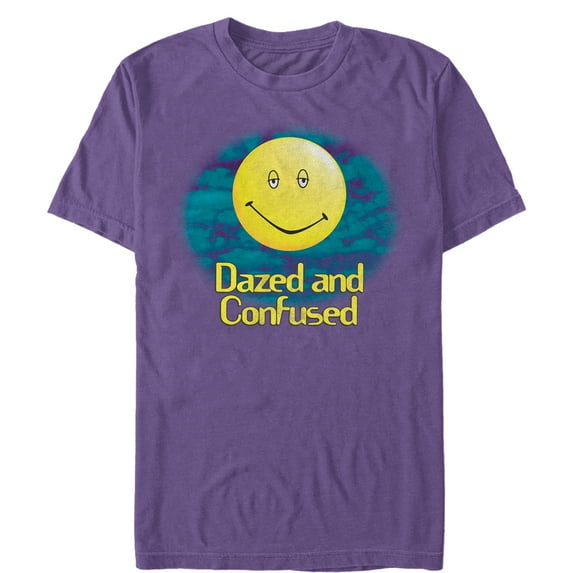 Men's Dazed and Confused Cloudy Big Smiley Logo Graphic Tee Purple X Large