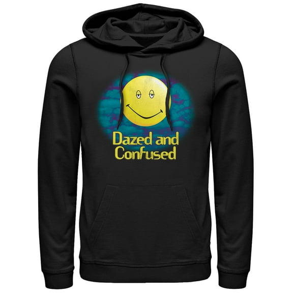 Men's Dazed and Confused Cloudy Big Smiley Logo  Pull Over Hoodie Black Large