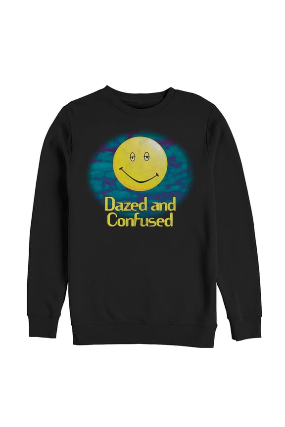 Men's Dazed and Confused Cloudy Big Smiley Logo Sweatshirt Black 2X Large
