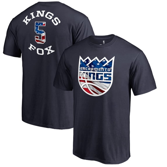 Men's De'Aaron Fox Navy Sacramento Kings Banner Wave Name & Number T-Shirt