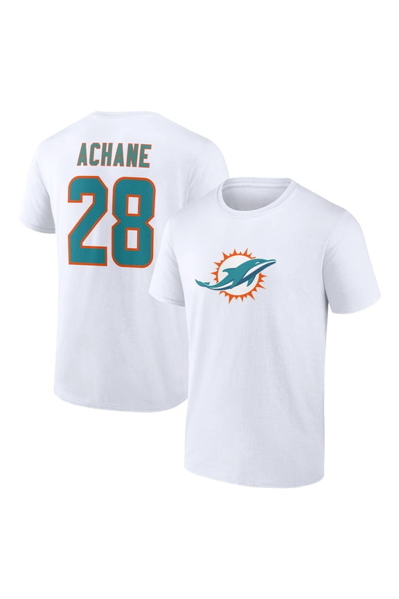 Men's De-Von Achane White Miami Dolphins Icon Player Name & Number T-Shirt